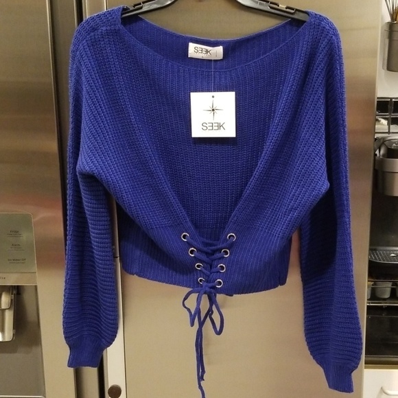 💕LF SEEK THE LABEL💕 Chunky Corset LaceUp Sweater Small S NWT - Picture 1 of 10